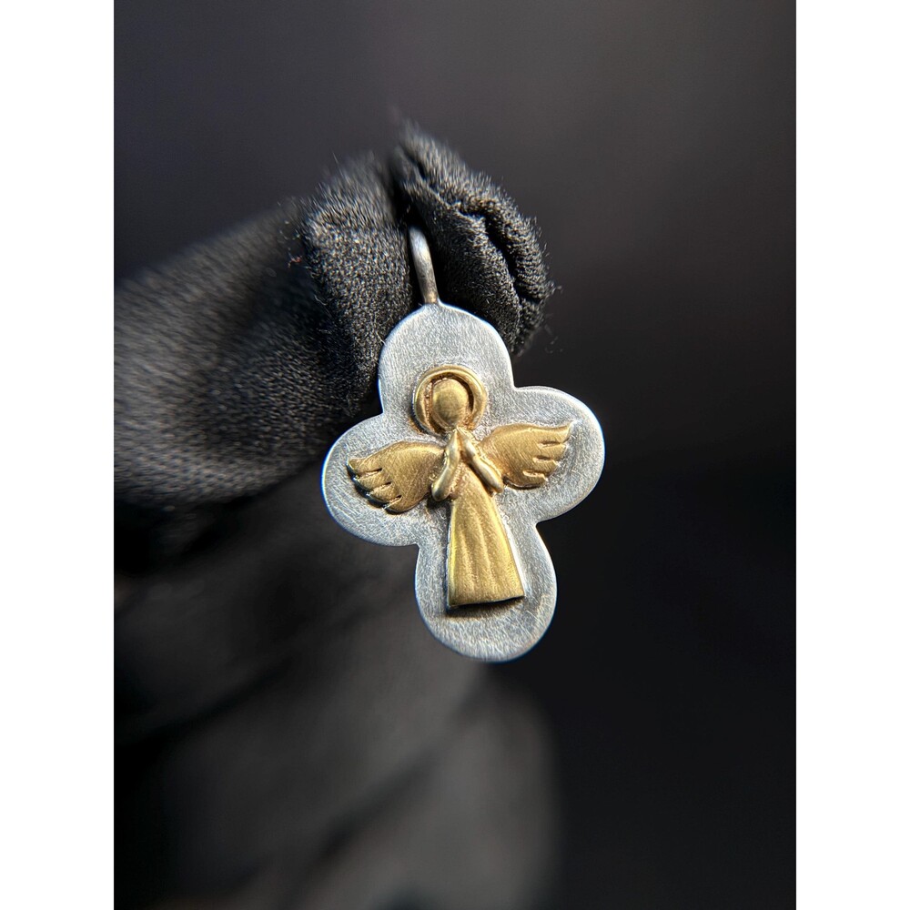 Angel Pendant Sterling Silver Gold Tone Guardian Angel Charm
